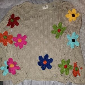 BiBi Women's Beige Sweater with Multicolor Floral Design